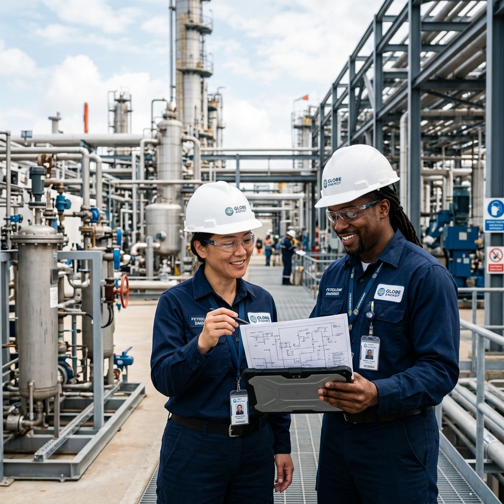 Ingenieros de Veripet trabajando en la inspección de refinería
